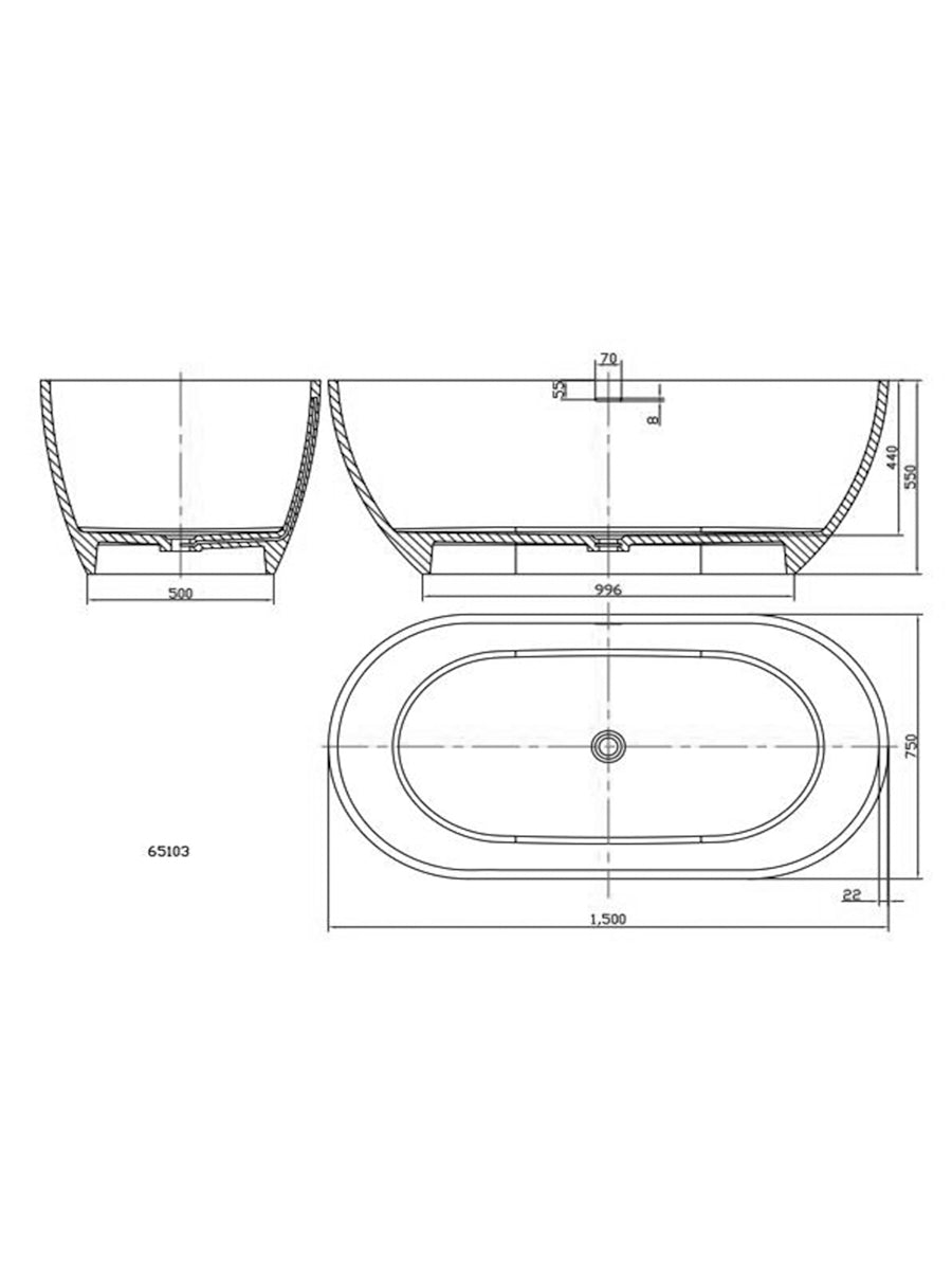 ACRYLIC FREE STANDING BATH-MATTE WHITE