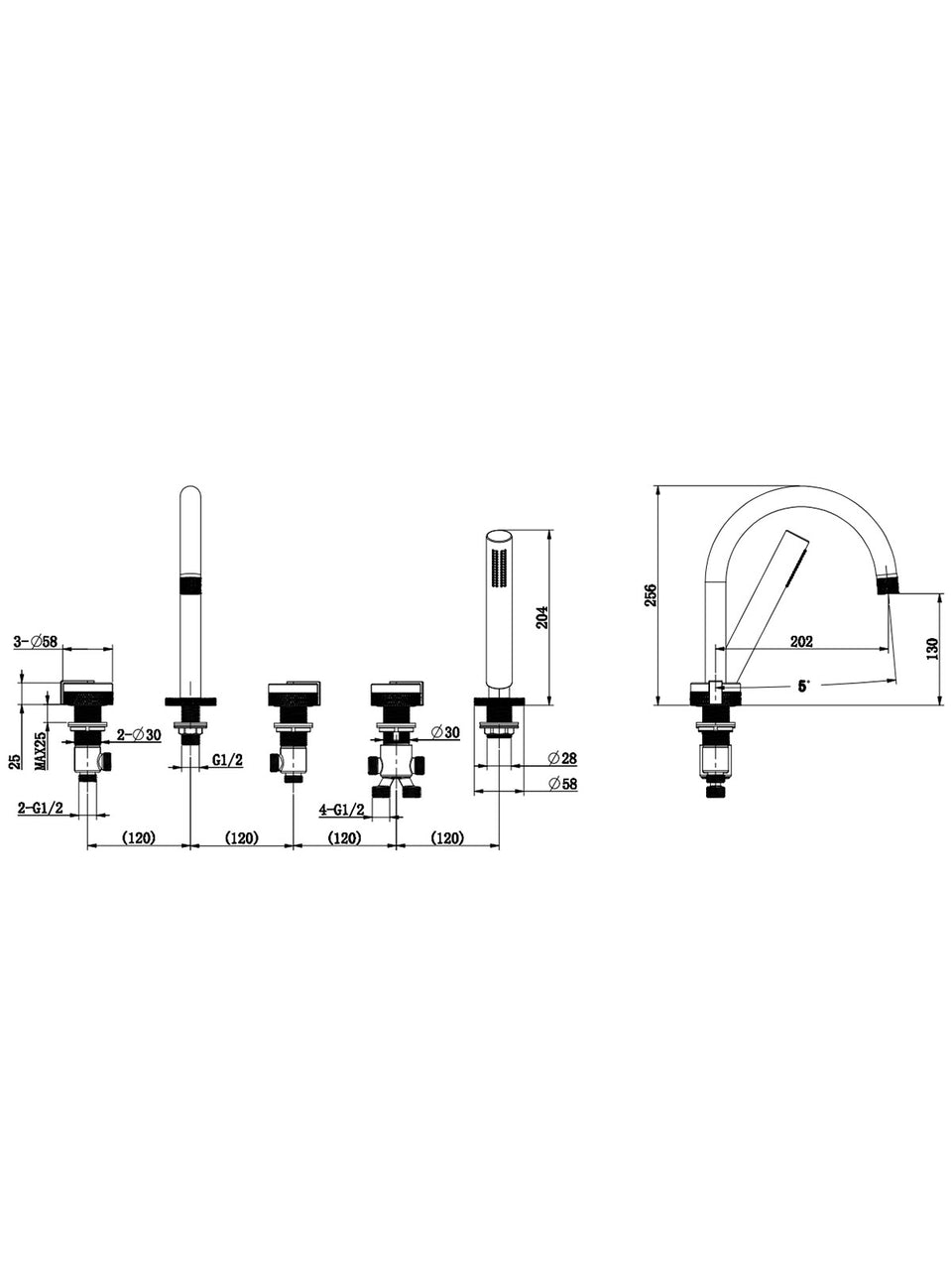 5 HOLE BATH SYSTEM-NICKEL BRUSHED