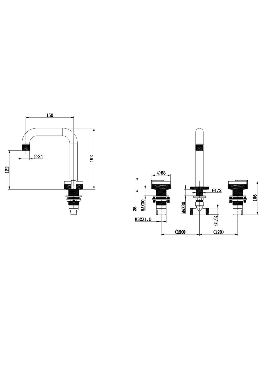 SQUARE DECK MOUNTED BATHROOM TAPWARE– NICKEL BRUSHED